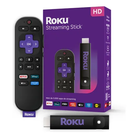 Roku Streaming Stick Tvbox Aparelho Transforma Tv Em Smart Conversor Smart Tv Controle Voz Wi-fi Longo Alcance | Original Nf-e | Com Apps E Canais Ao Vivo Grátis Sistema Rápido Preto De Voz