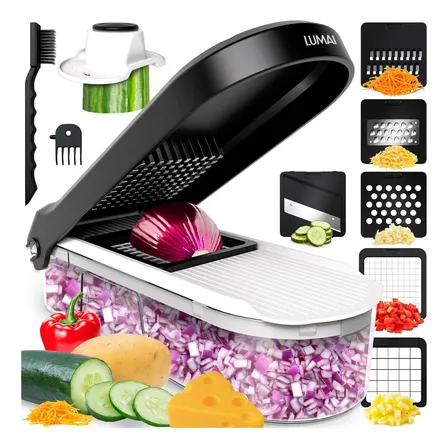 Cortador Processador Mandoline Triturador De Legumes Queijos Vegetais E Frutas Multifuncional Lumai 6 Em 1 Com... Preto E Branco