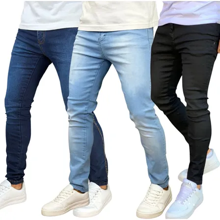 Kit 3 Calça Jeans Skinny Masculina Com Lycra Estica Muito Nf
